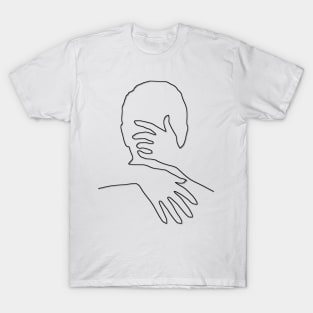 My Valentine Tight Hug Black Line Drawing White T-Shirt